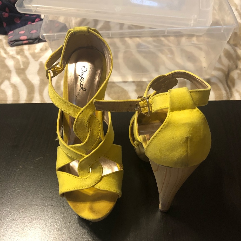 Cute yellow heeled platform sandals